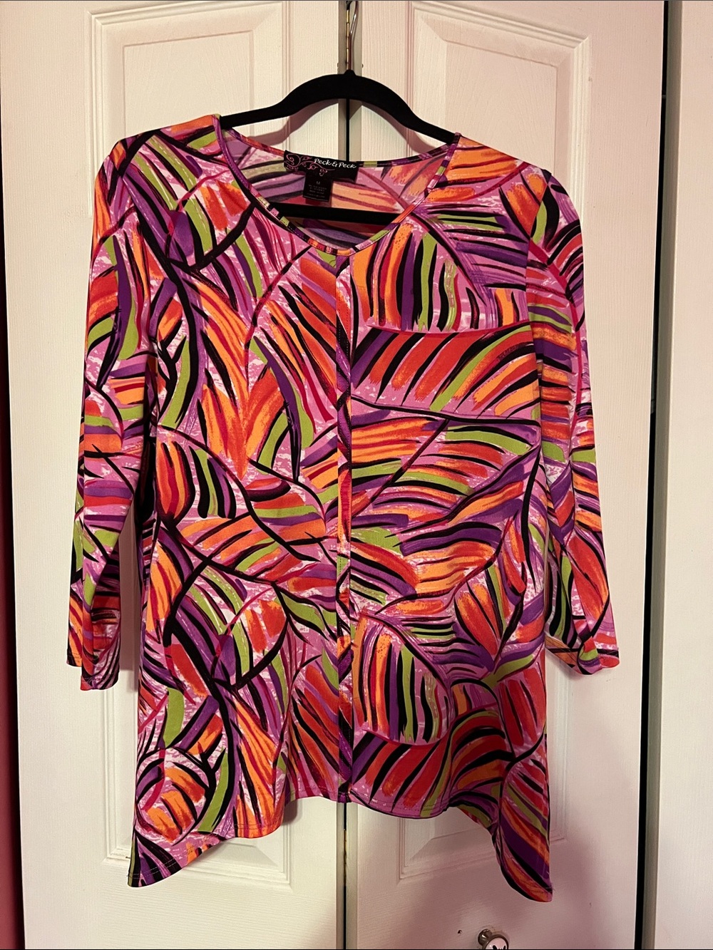 Peck & Peck Multicolor Tropical Print 3/4 SleeveTop Size Medium